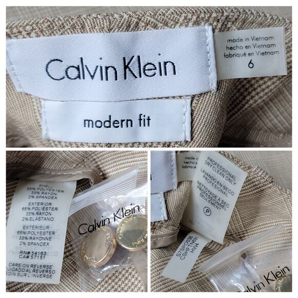NWT Calvin Klein Suits Modern Fit Beige Plaid High Rise Straight Dress Pants✨️6 - Picture 9 of 13